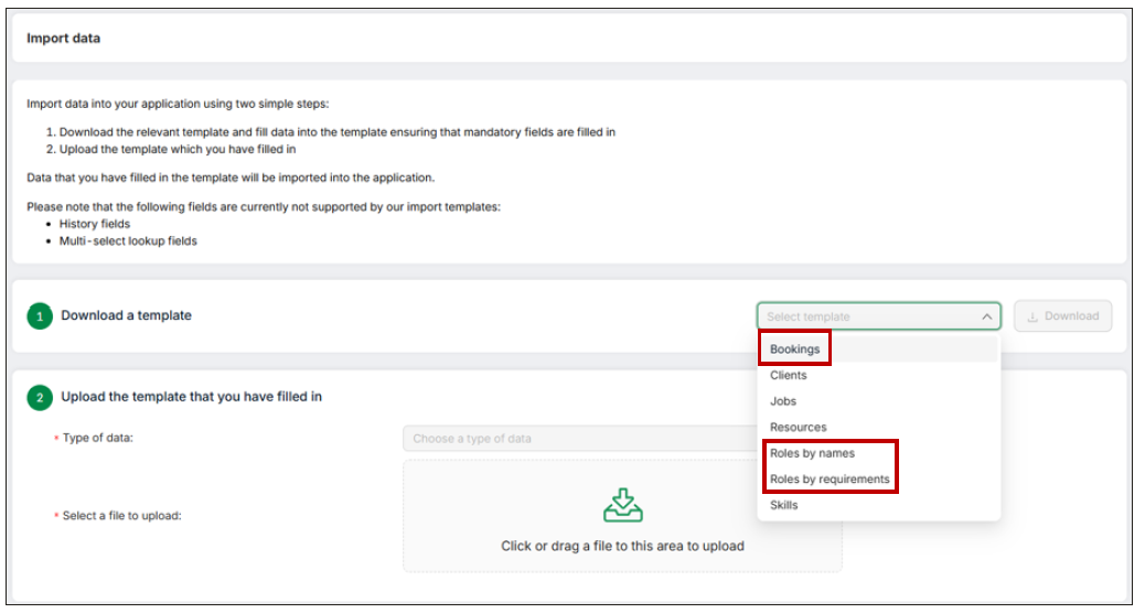 Resource planning data import