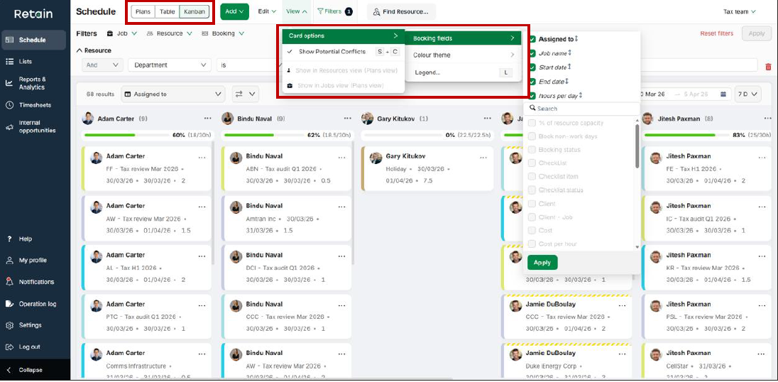 Save time in resource planning with kaban view