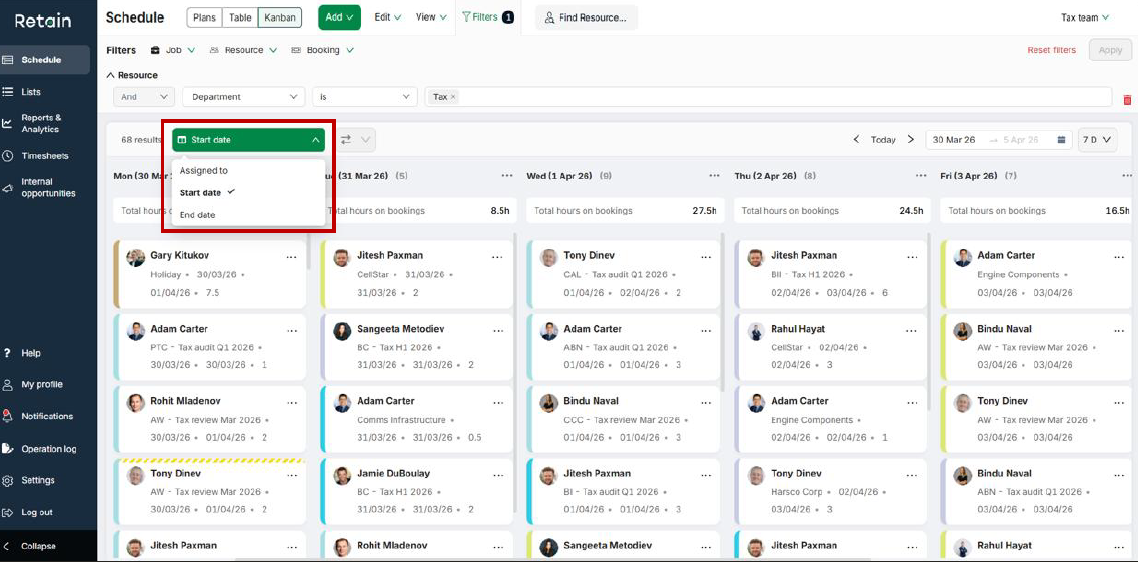 Resource planning kaban view 