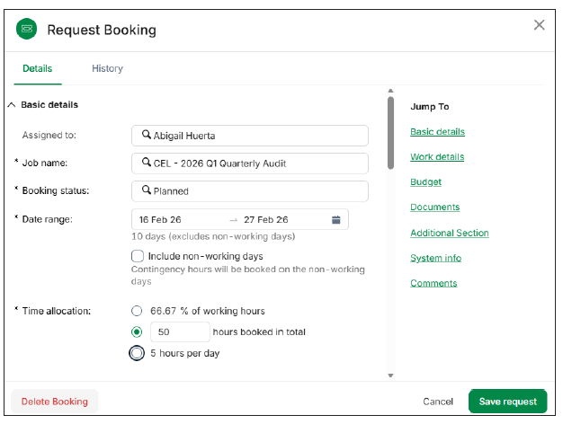 Retain 2.2 example request booking