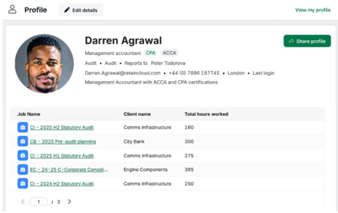 Project history on talent profile