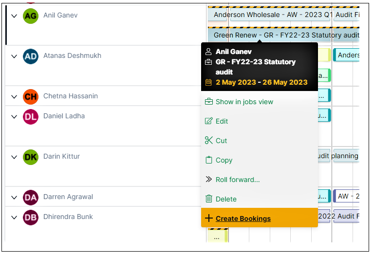 Resource Jobs planner view pivoting