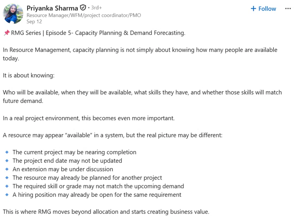 LinkedIn post about strategic workforce planning
